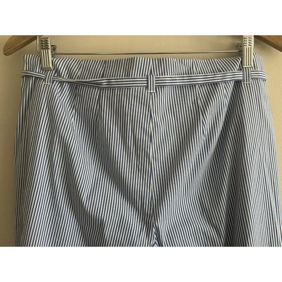 Talbots Nautical Tie Waist Straight Leg Crop Pants Blue White Stripe 8 Preppy - Picture 7 of 13